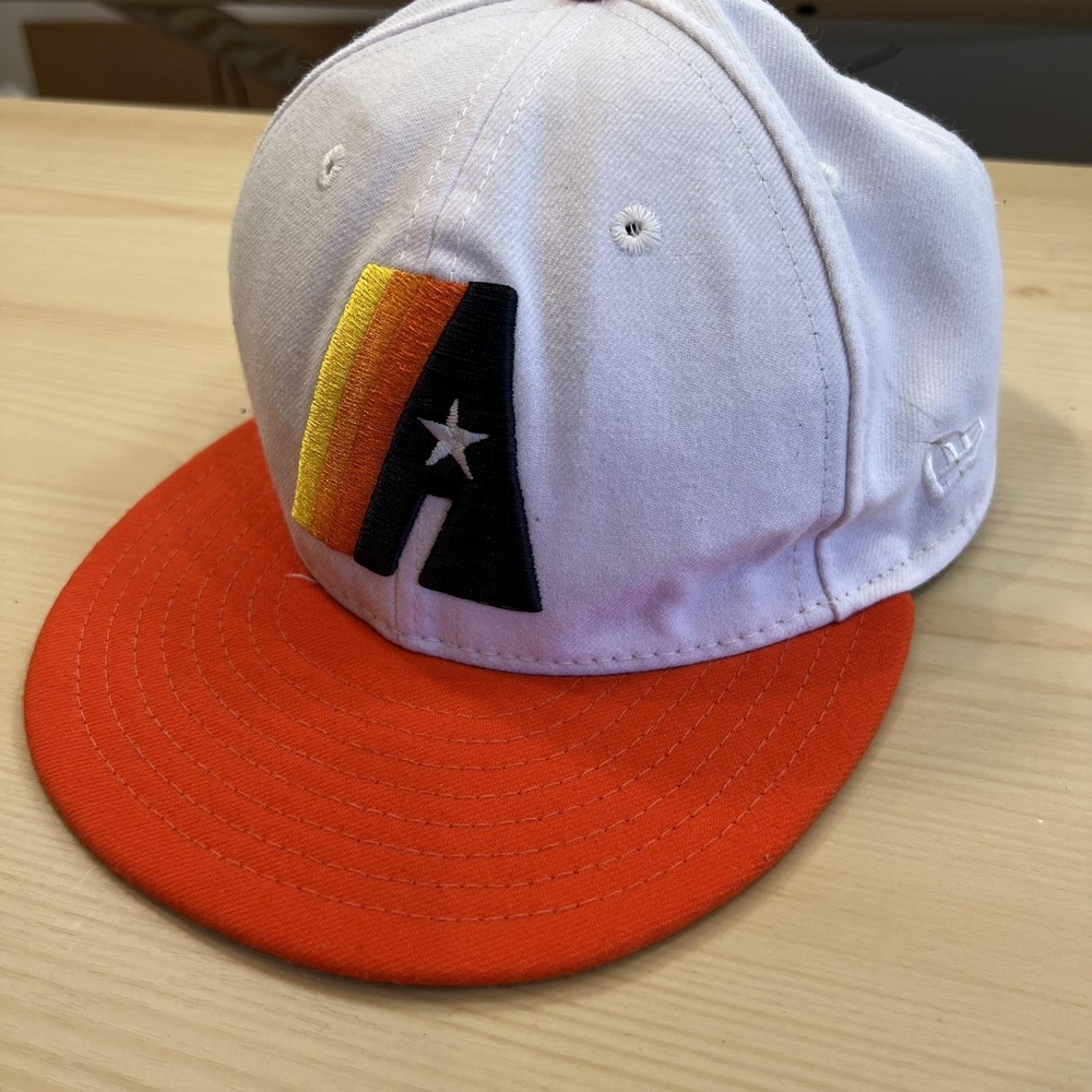 Houston Astros Hat Cap Fitted Mens 7 1/4 White MLB Baseball Rainbow New Era